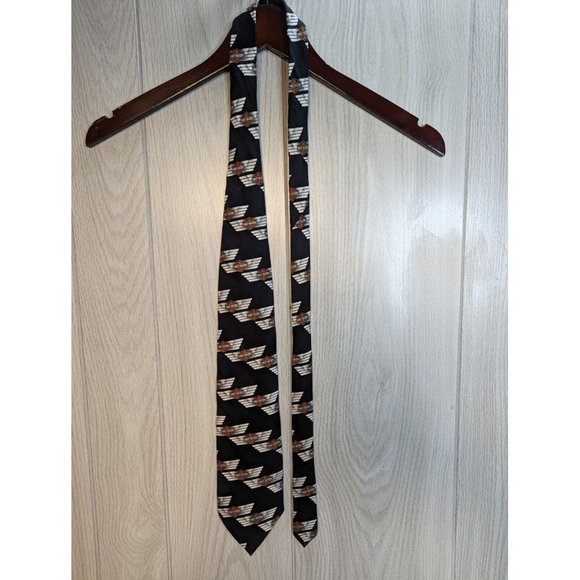Mens RM Ralph Marlin Style 1996 Harley Davidson NeckTie Black Orange Logo Graphi - Picture 1 of 4